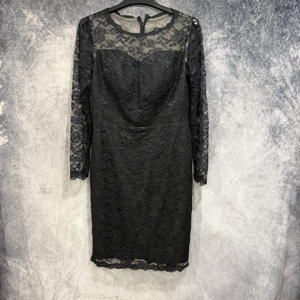 JJ’s House Women’s US 12 Black Lace Long Sleeve Sheath Cocktail Formal Dress New